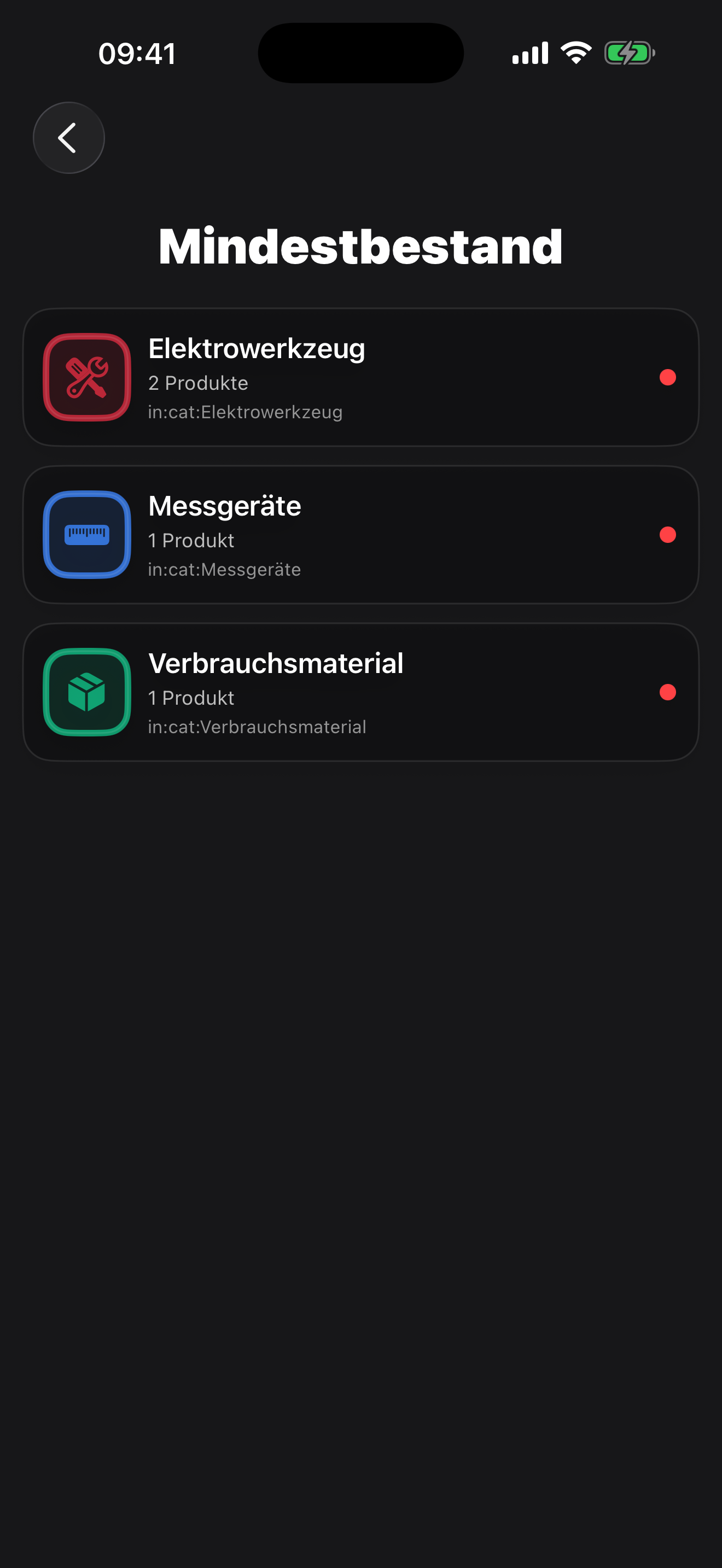 MyVentory Mindestbestand